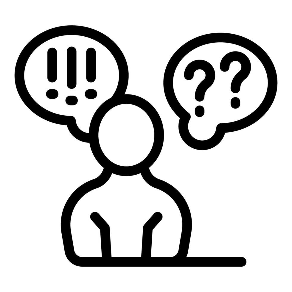 Person with speech bubbles of exclamation and question marks vector