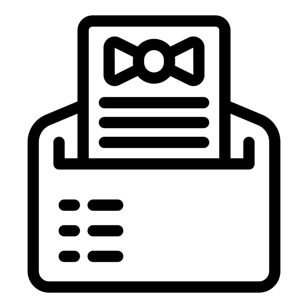 Black and white icon of an invitation with a bow tie, suitable for eventrelated themes vector