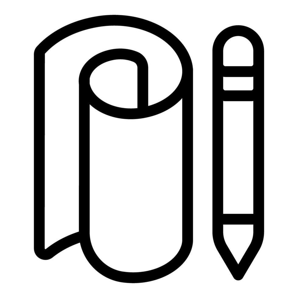 A black and white icon representing architectural plans with a pencil vector