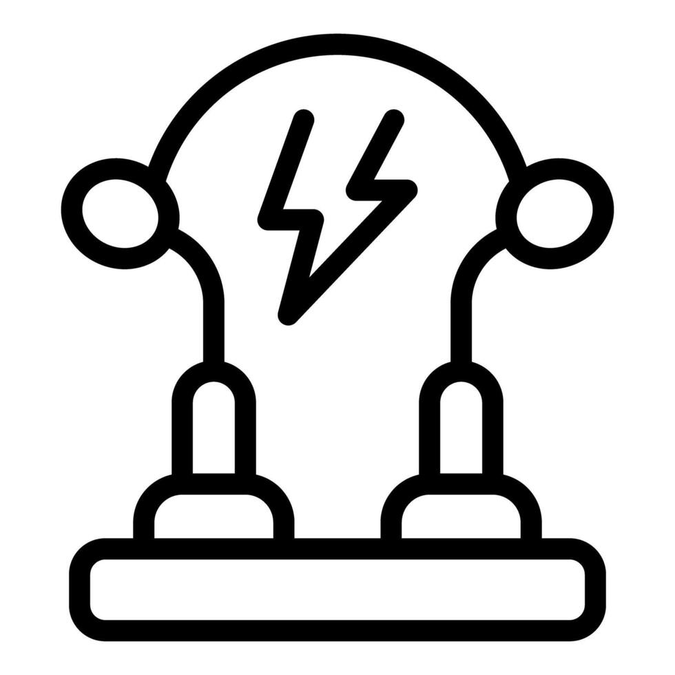 Black and white line icon of an electrical experiment device with lightning bolt symbol vector