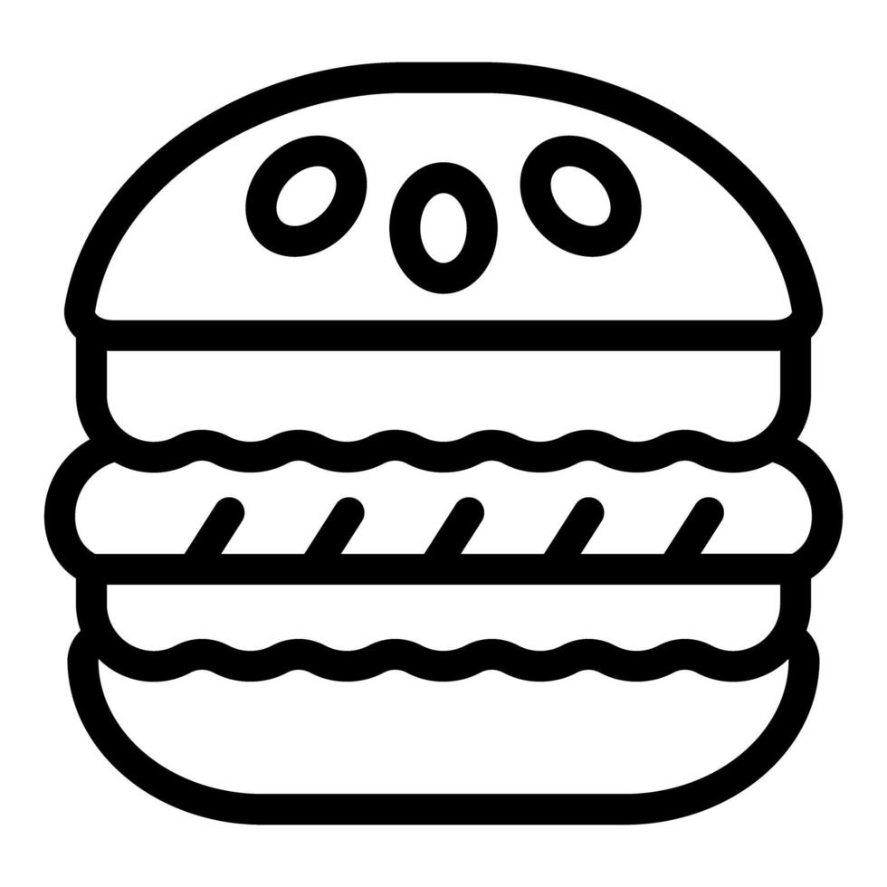 Black and white line art of a cute cartoon burger with a smiling face vector