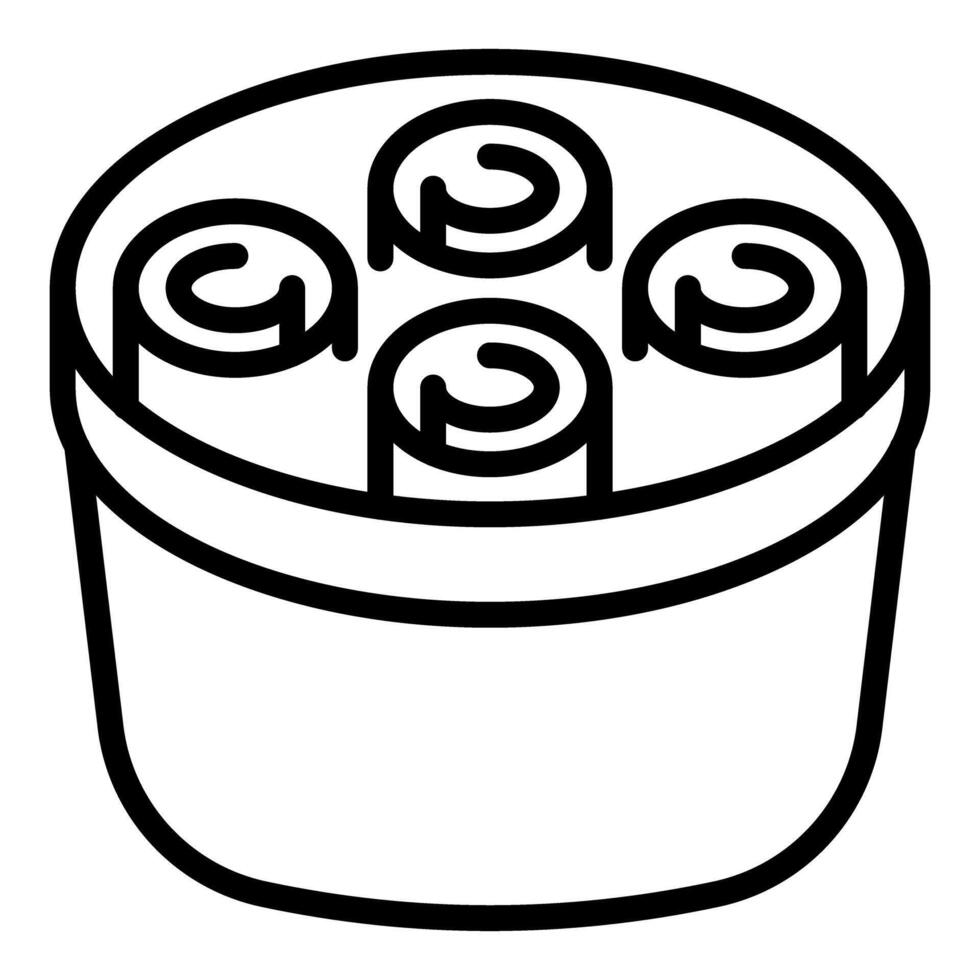 Black and white line art illustration of a sushi roll, perfect for menus and food designs vector