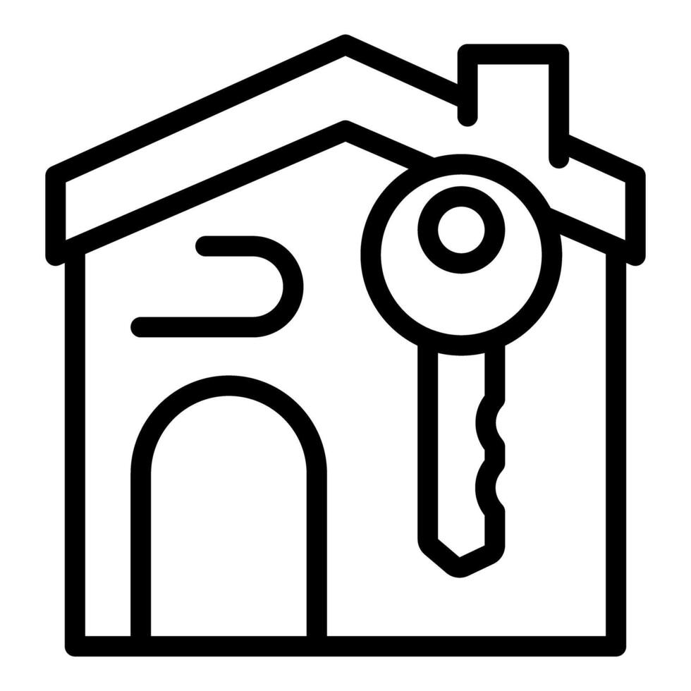 Simplistic black line icon of a house with a key, representing home security or real estate concept vector