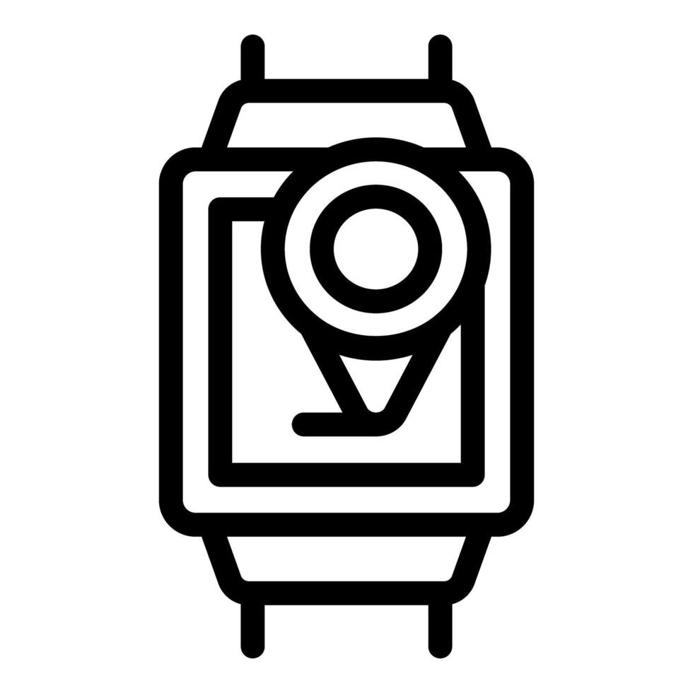 Black and white line art of a smartwatch with a gps location symbol on its screen vector