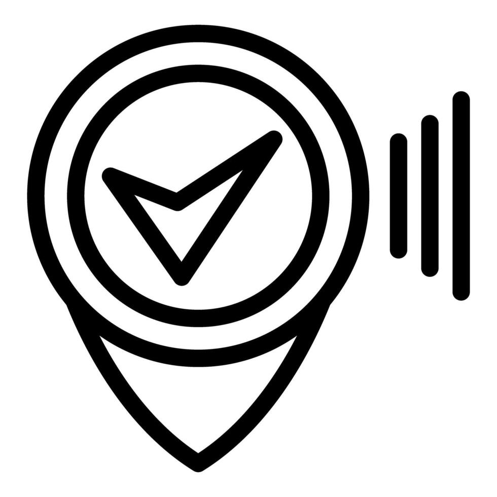 Black and white map pin icon with checkmark vector