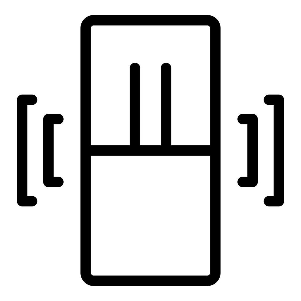 Black and white icon of a front door with handles, in a clean modern design vector
