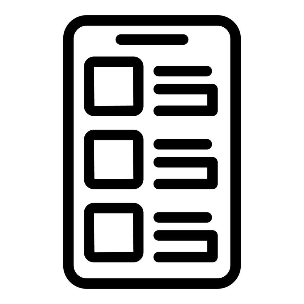 Black and white icon representing a smartphone interface with various user interface elements vector