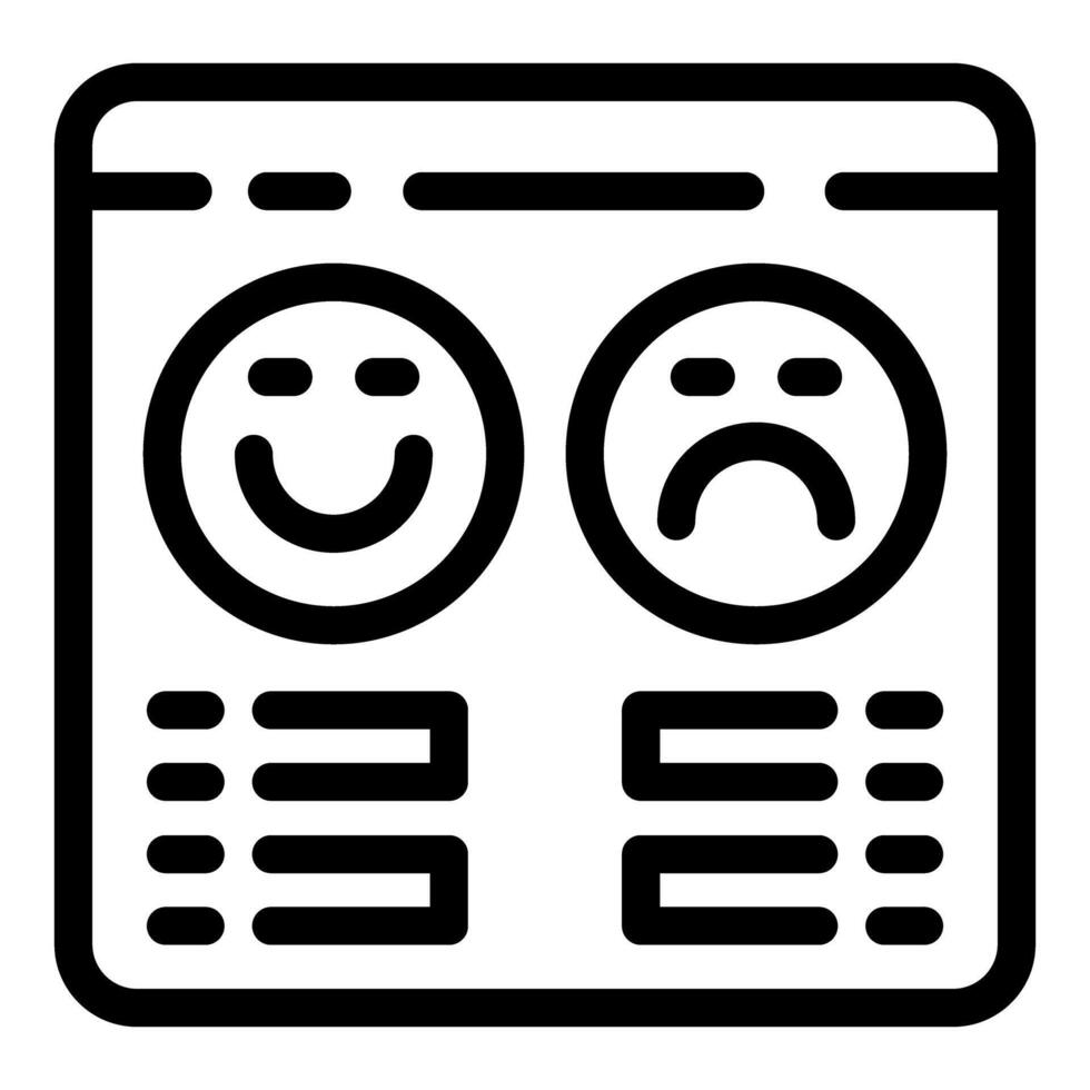 Line art of a webpage featuring happy and sad emoticon options for user feedback vector