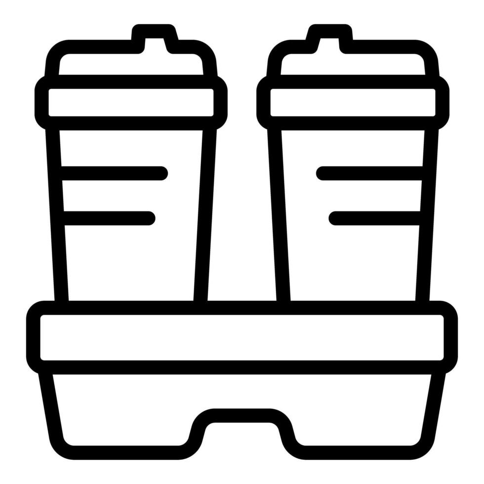 Twin takeaway coffee cups in holder line art icon vector