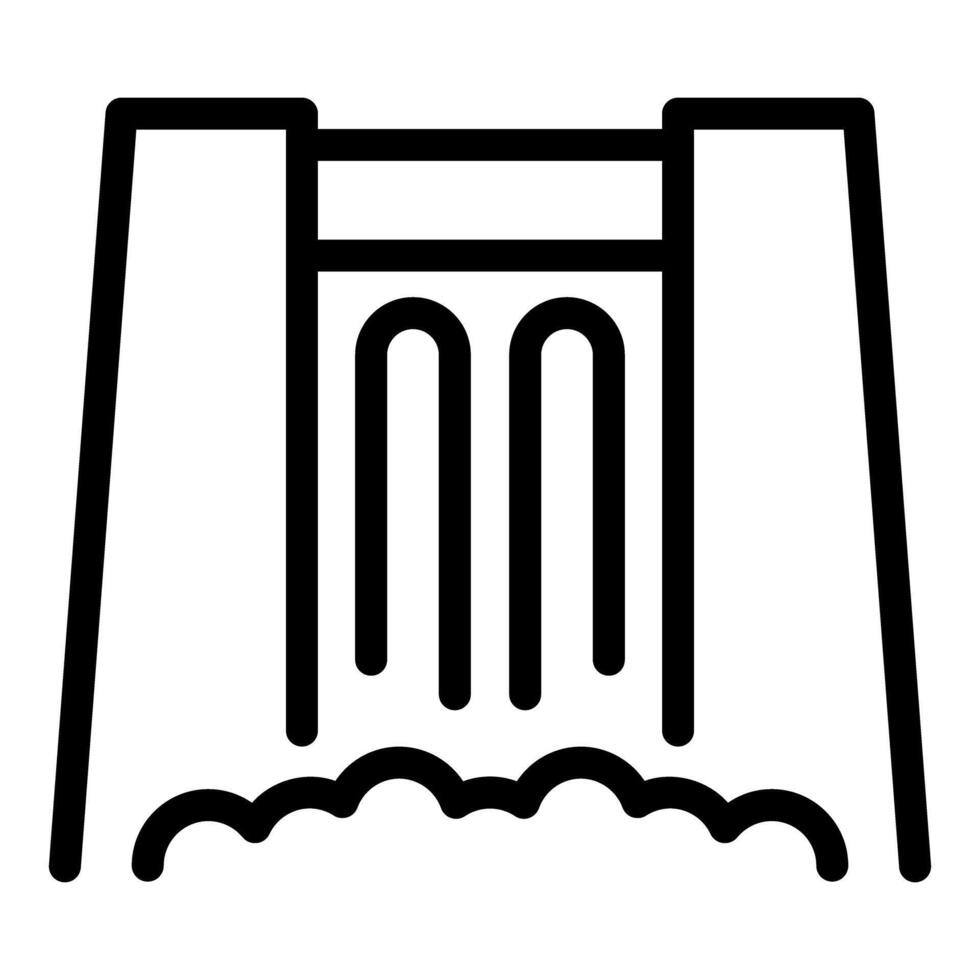 Simplified black icon of a hydroelectric dam with water flow, isolated on a white background vector