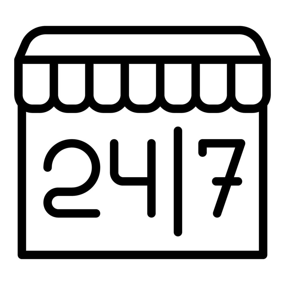 Black and white line art of a 247 convenience store sign vector