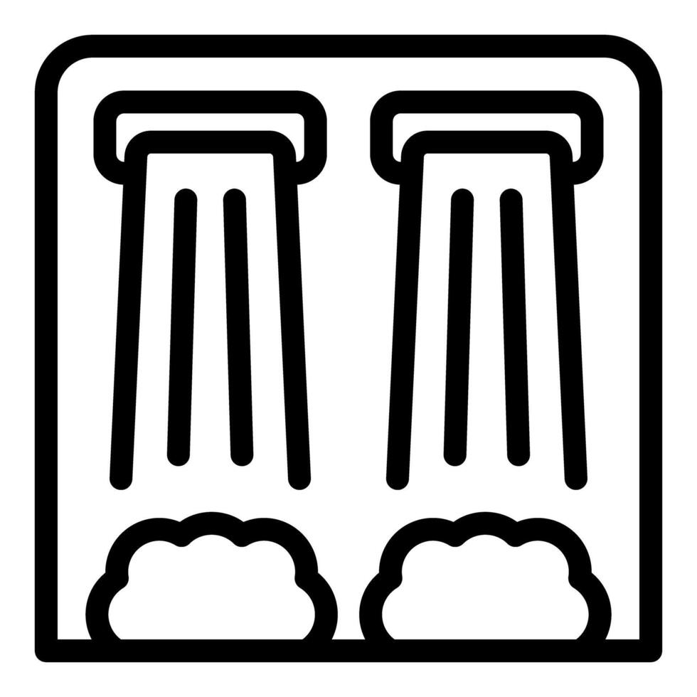 Black line icon of cartoonstyle ancient greek pillars with shrubbery vector