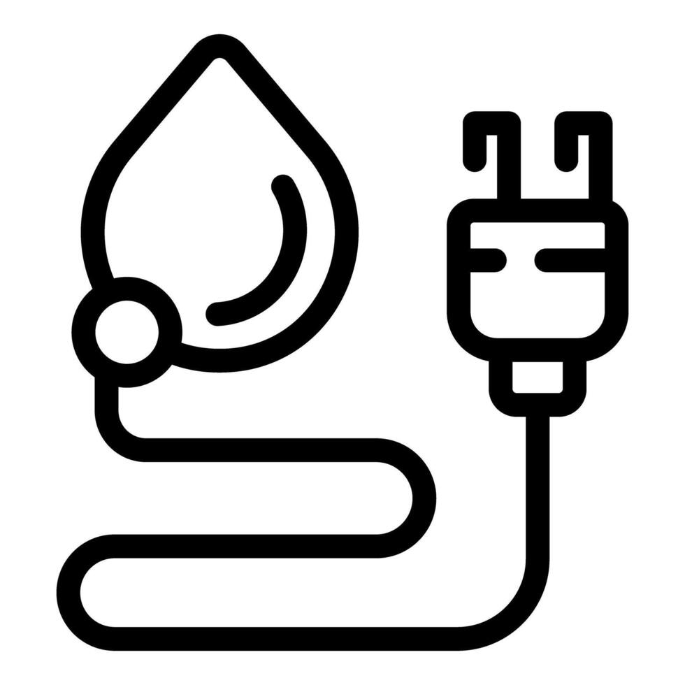Black and white icon depicting a water droplet connected to an energy plug vector