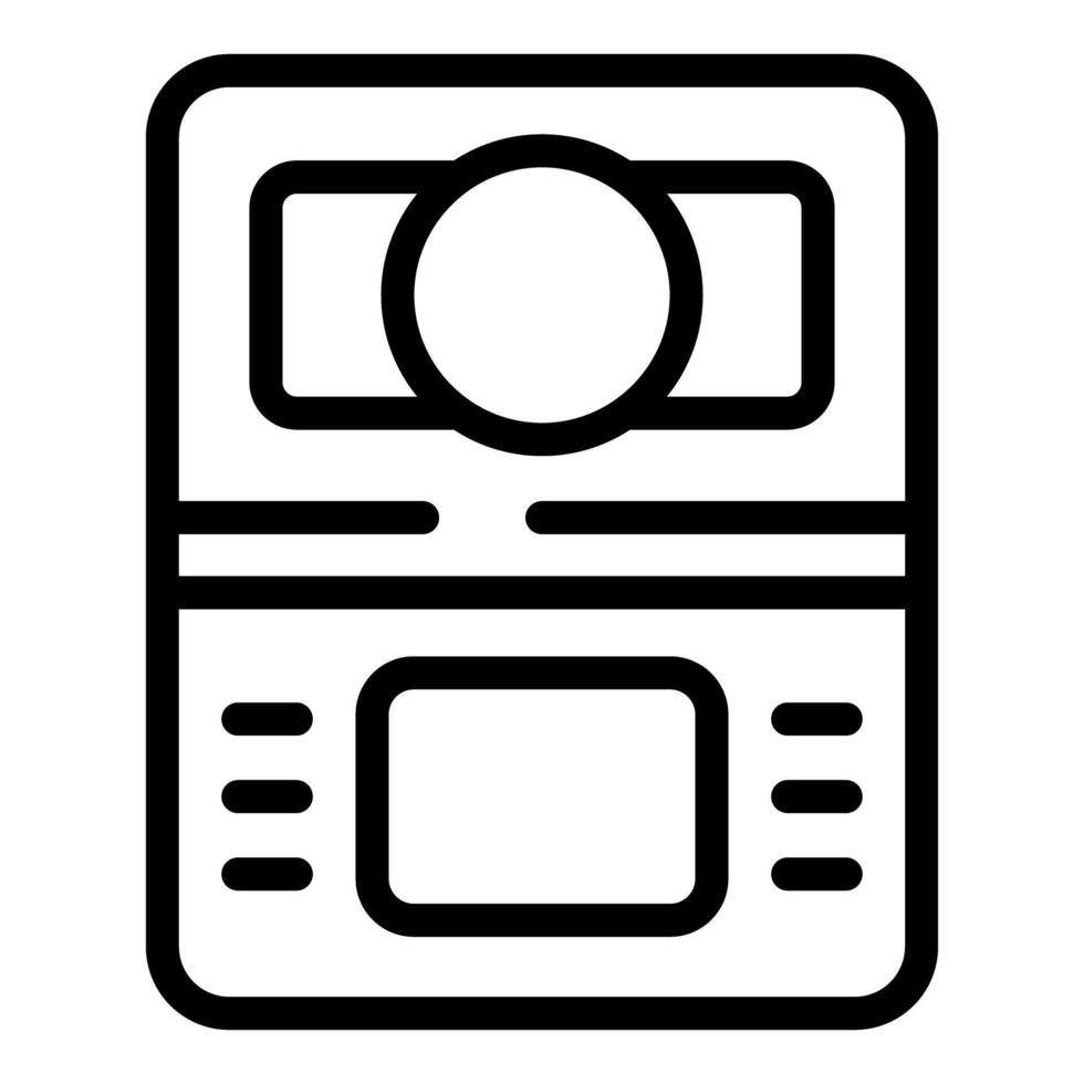 Black and white line art illustration of a classic instant camera icon vector