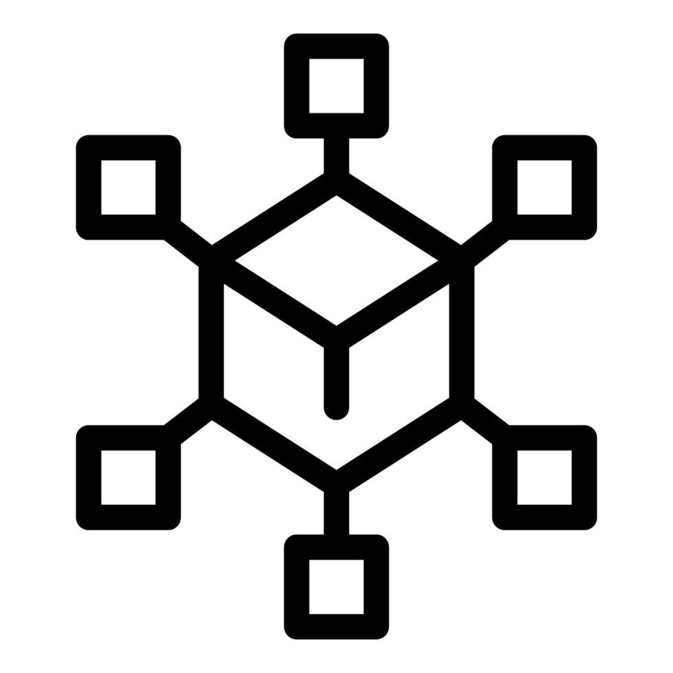 Simple black and white illustration of a blockchain network icon with a central node vector