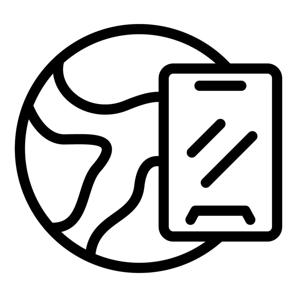 A line art icon representing the concept of mobile technology on a global scale vector