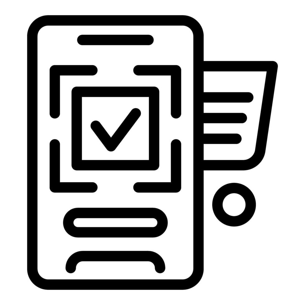 Black and white icon representing mobile shopping with a checkmark and shopping list vector