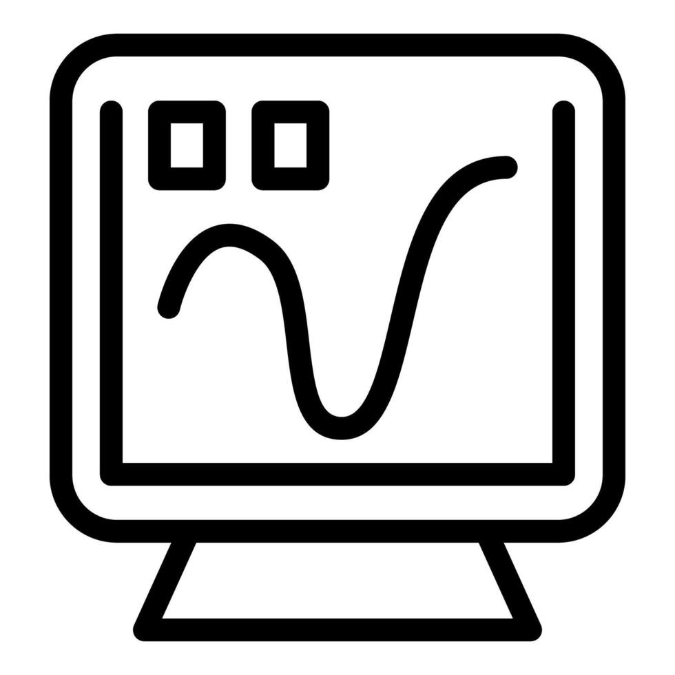 Line art illustration of a computer monitor with a sad face emoji, representing technical problems or dissatisfaction with digital services vector