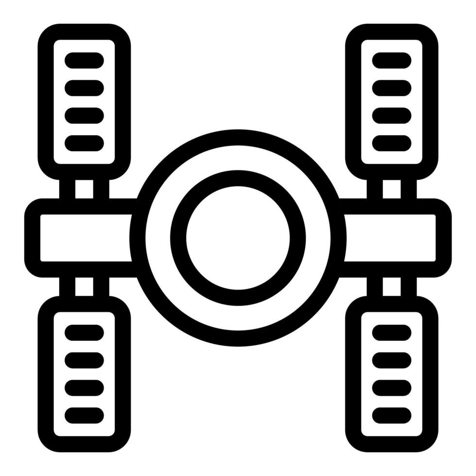 Black and white line art of a satellite icon, suitable for technology and communication themes vector