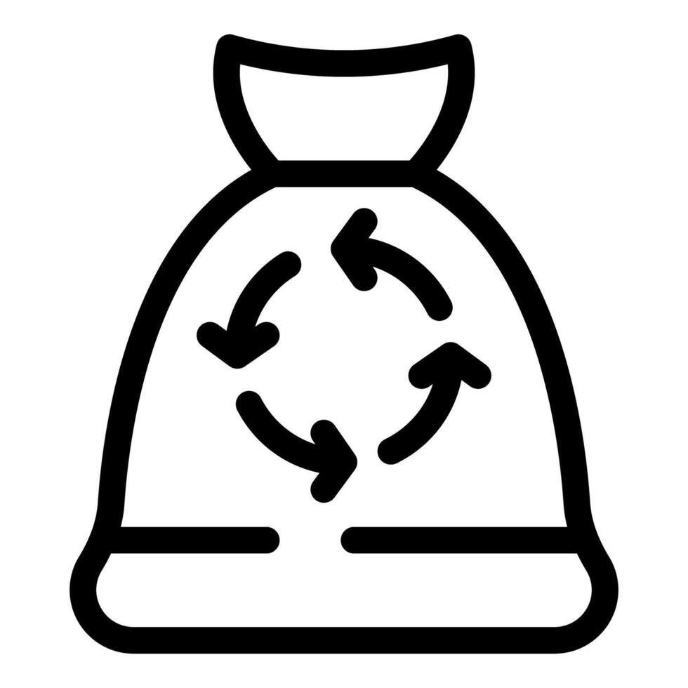 Black and white line art of a sustainable recycle bag symbol vector