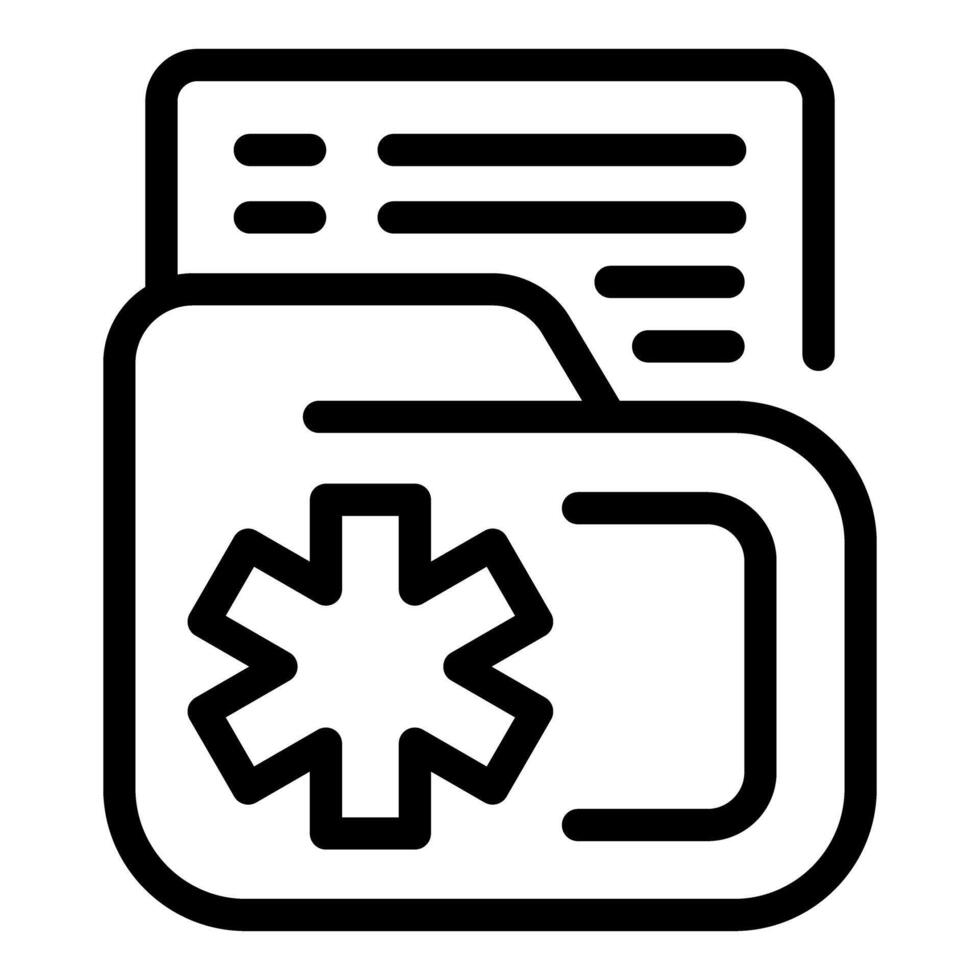 Black line art illustration of a folder with medical cross symbol, isolated on white vector