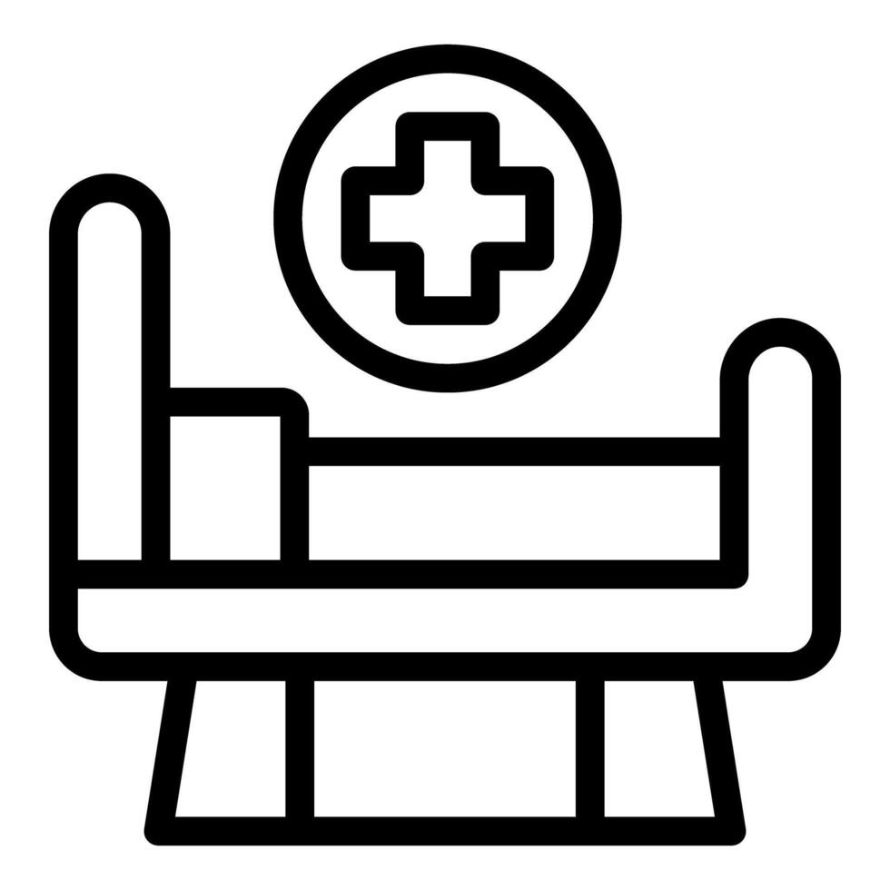 Black and white illustration of a medical examination couch with a cross symbol vector