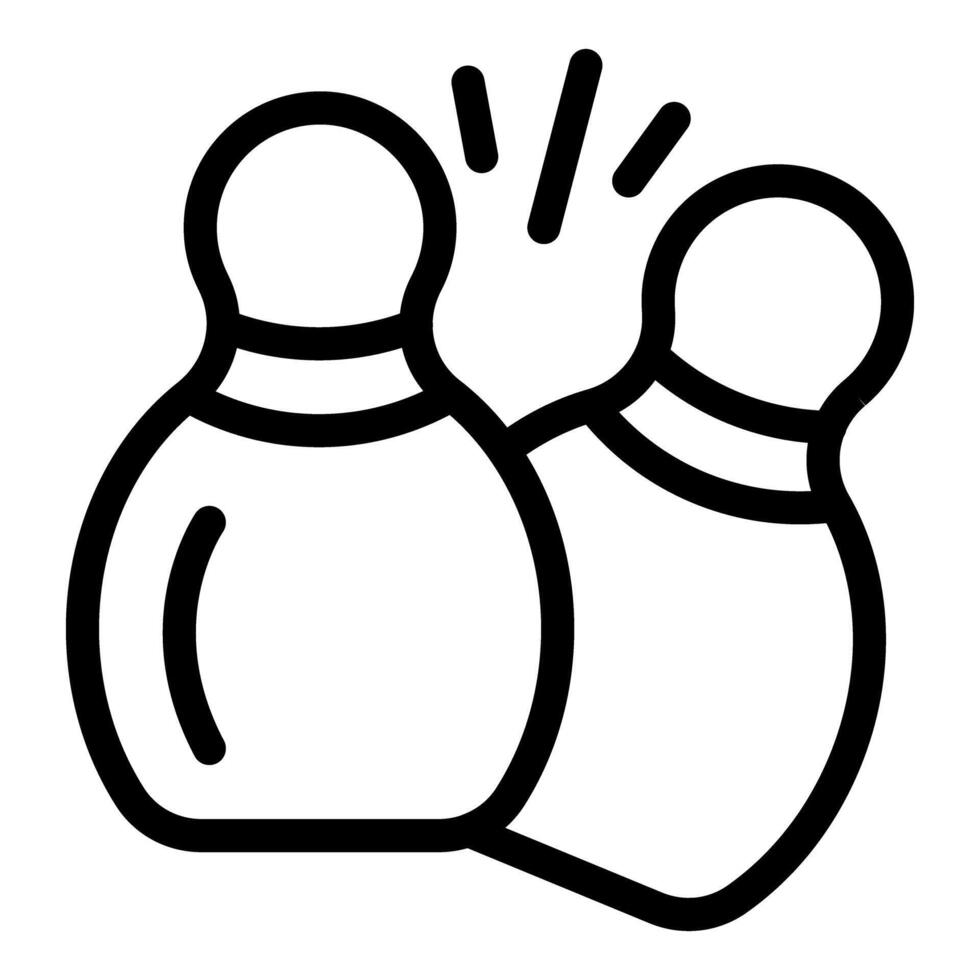 Black and white line art illustration of bowling pins in midstrike vector