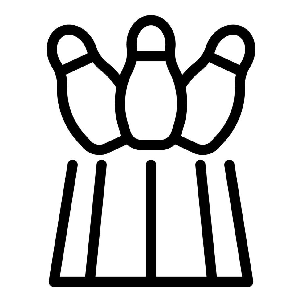 Bowling pins outline on striped lane icon vector