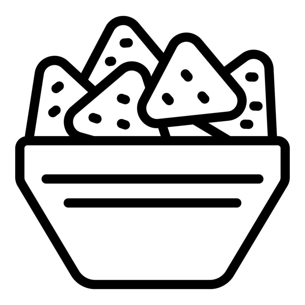 Nacho chips in a bowl line icon vector