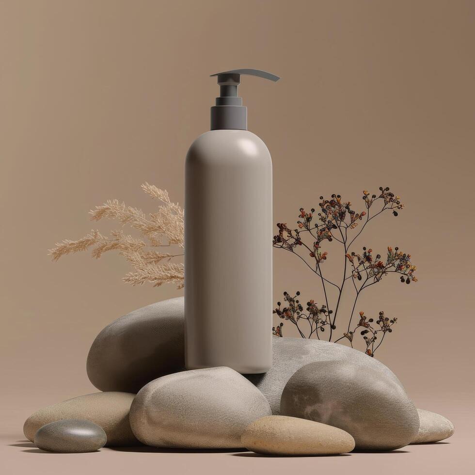Soap Dispenser on Pile of Rocks photo