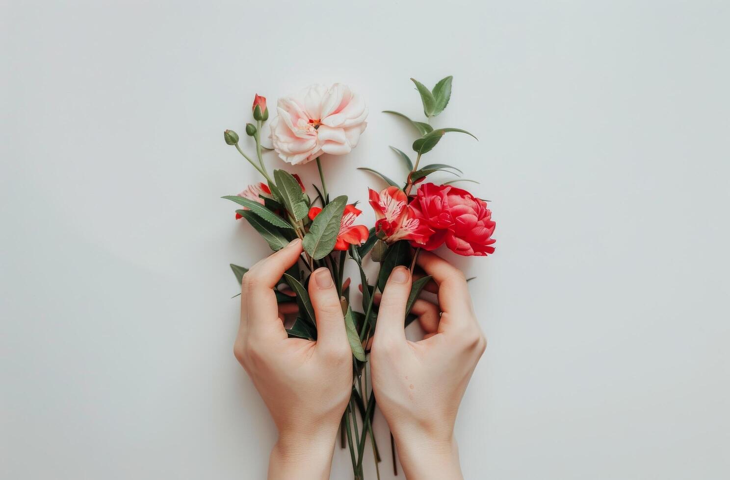 Person Holding Bunch of Red Flowers photo