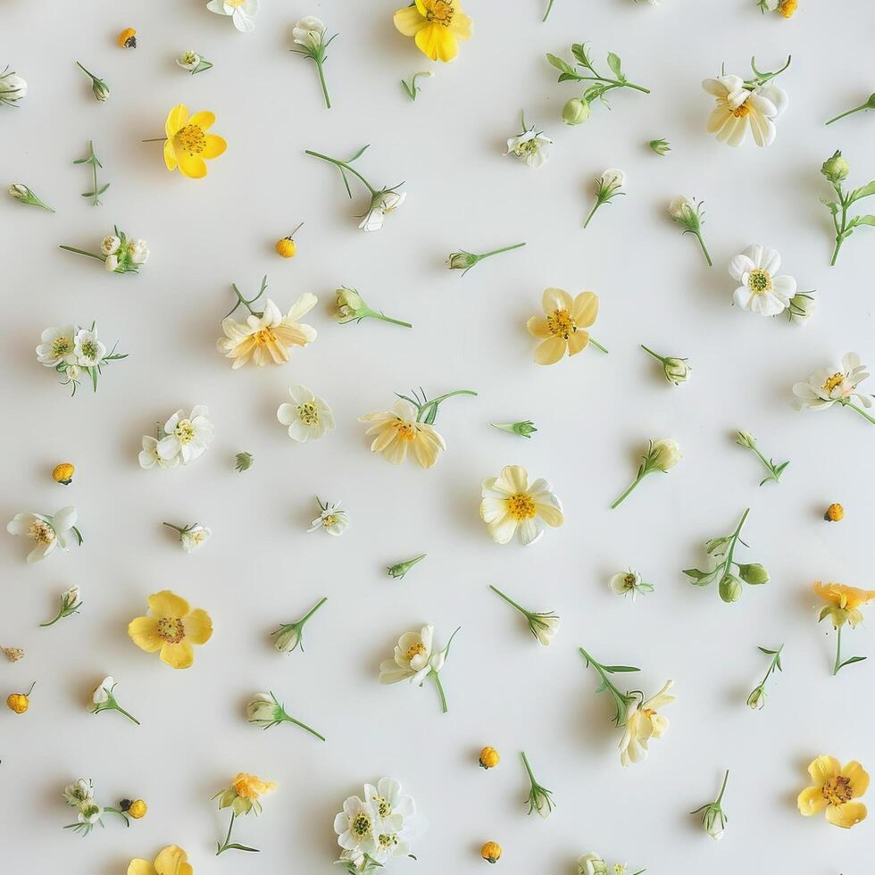Yellow and White Flowers on White Surface photo