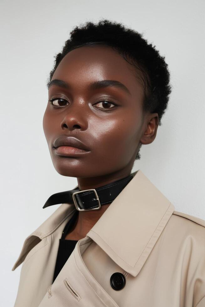 Woman Wearing Trench Coat and Choker photo