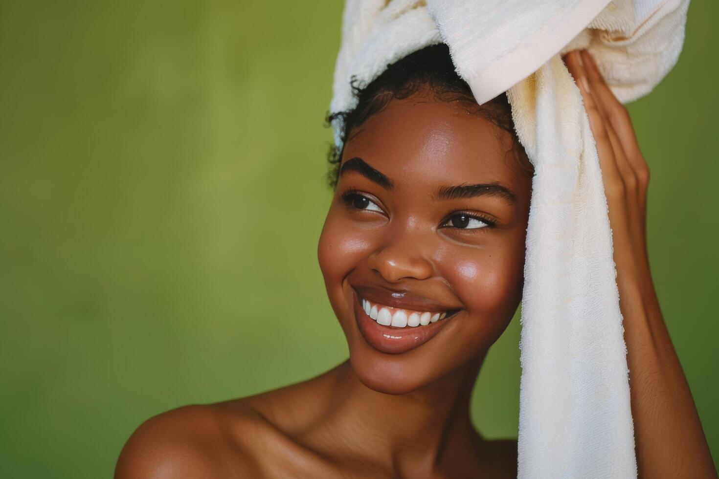 Woman Drying Hair With Towel photo