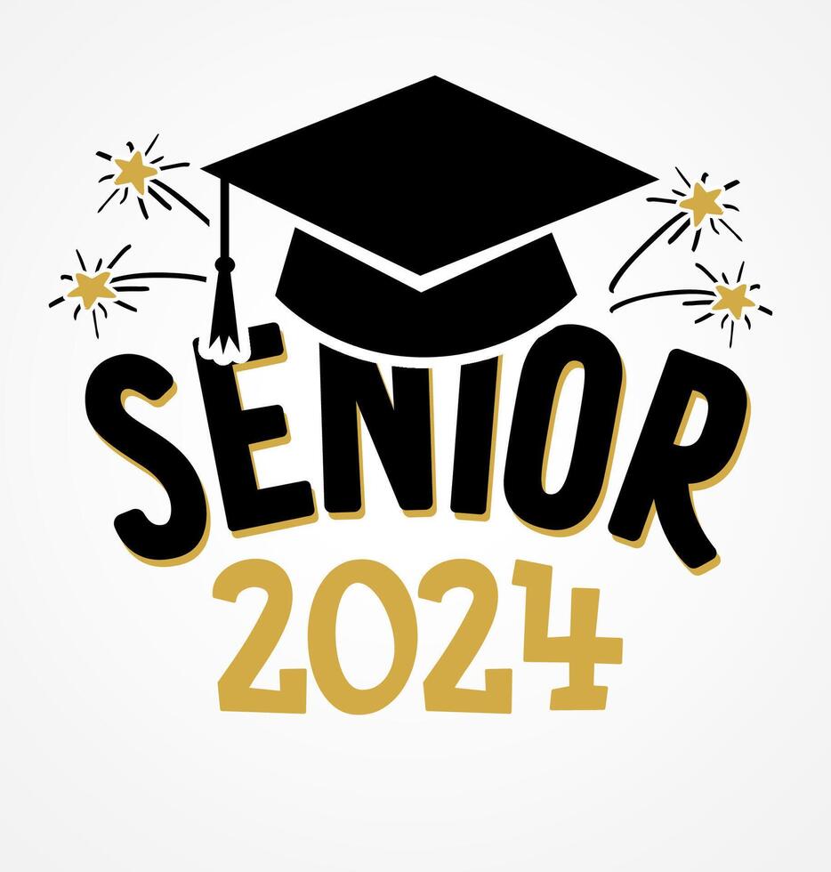Senior 2024, graduating class logo design. Sticker concept vector