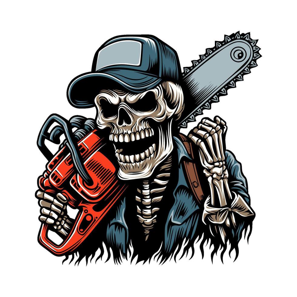 a skeleton with a chainsaw in his hand vector
