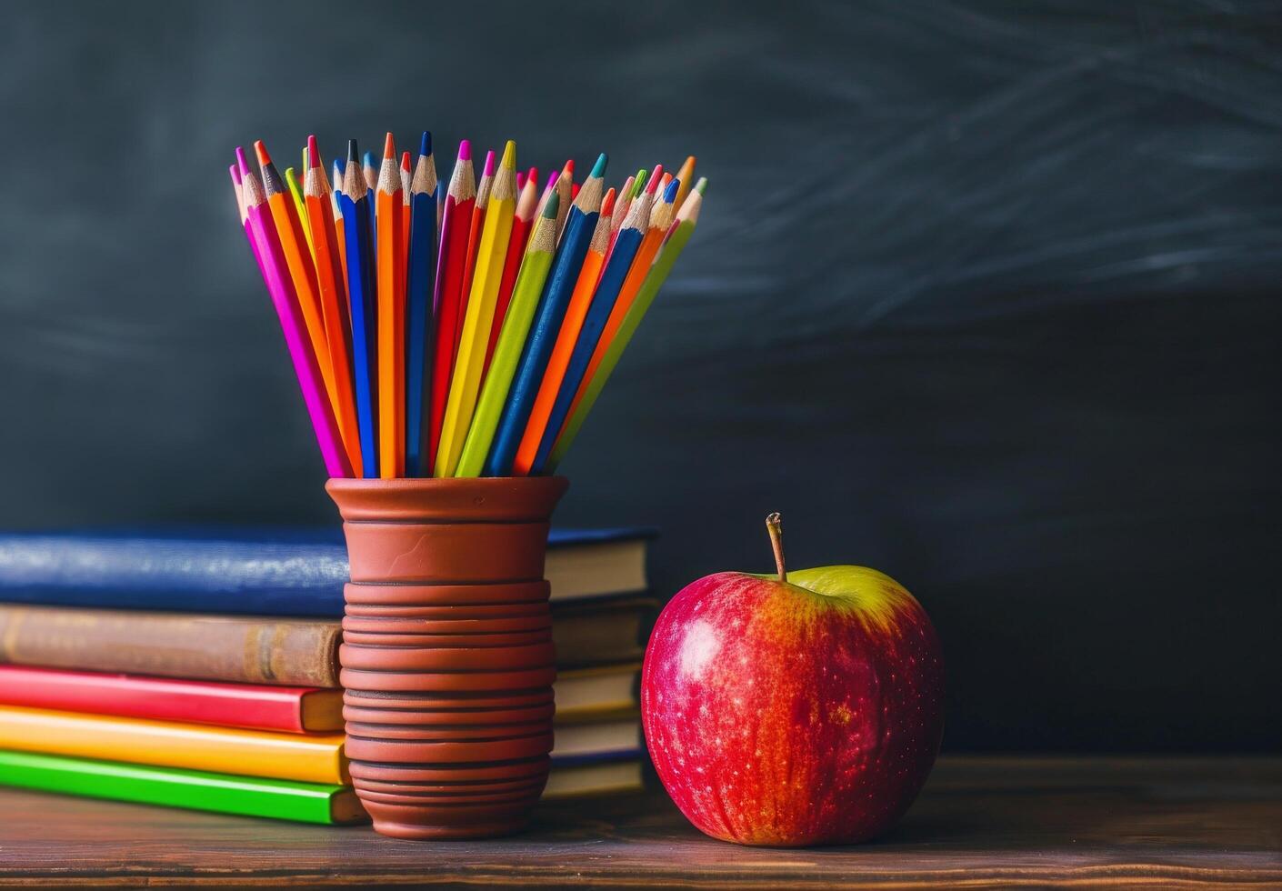 Red Apple on Stack of Books photo