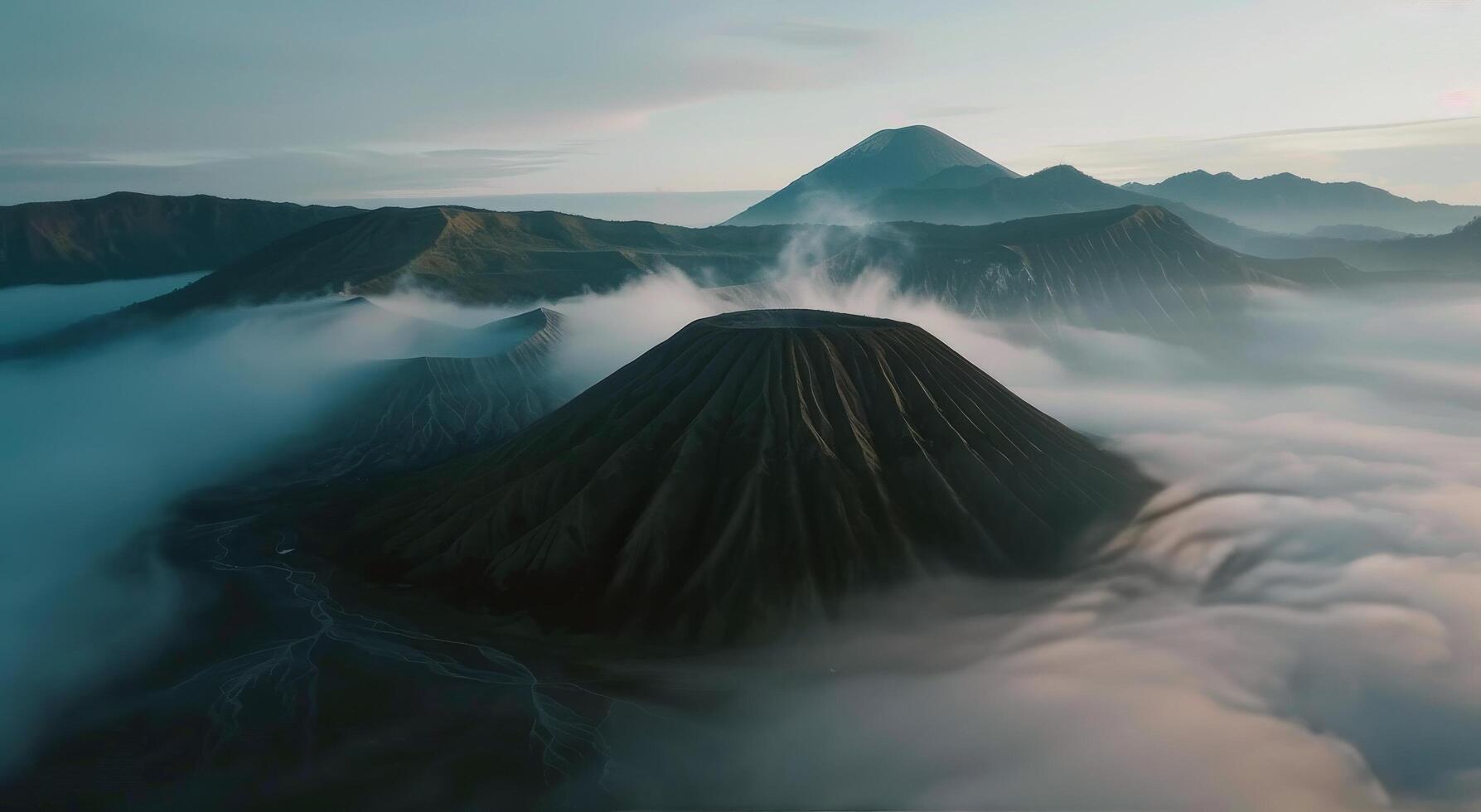 Cloud-covered Mountain Peak From Above photo