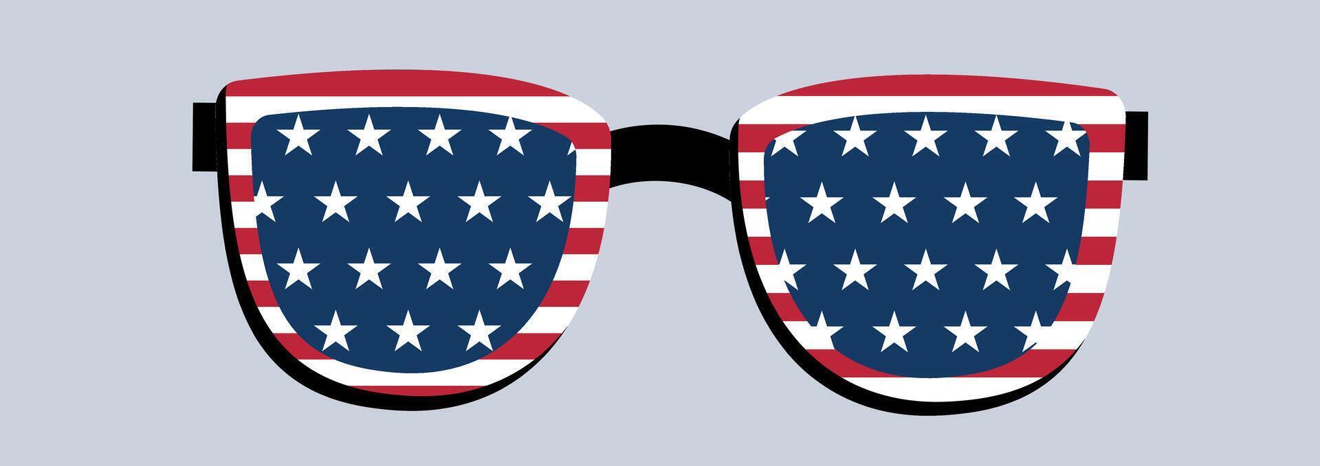 Patriotic sunglasses with american flag Happy 4 th July and Independence Day. Fourth of July Independence Day America. vector