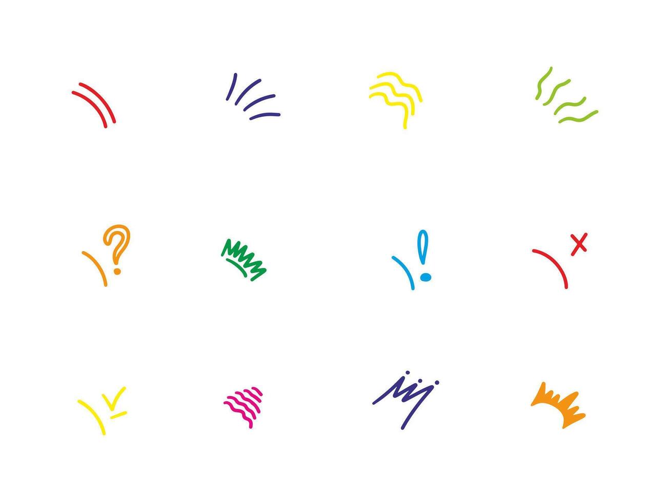 Doodle sparkle ray elements. Hand drawn color pop surprise line frame for title headline illustration. vector