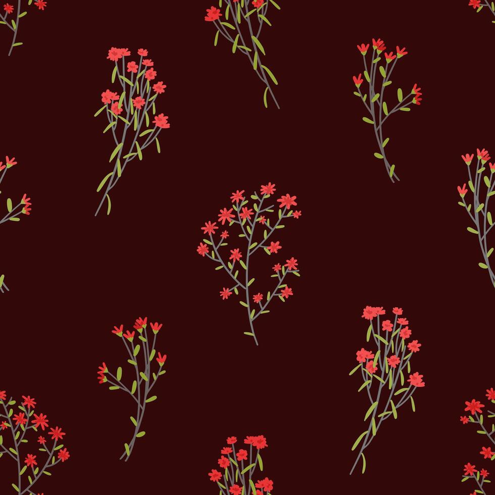 Wild plants seamless pattern. Floral ornament in simple style. Hand drawn illustration. Bright abstract botanical design. vector