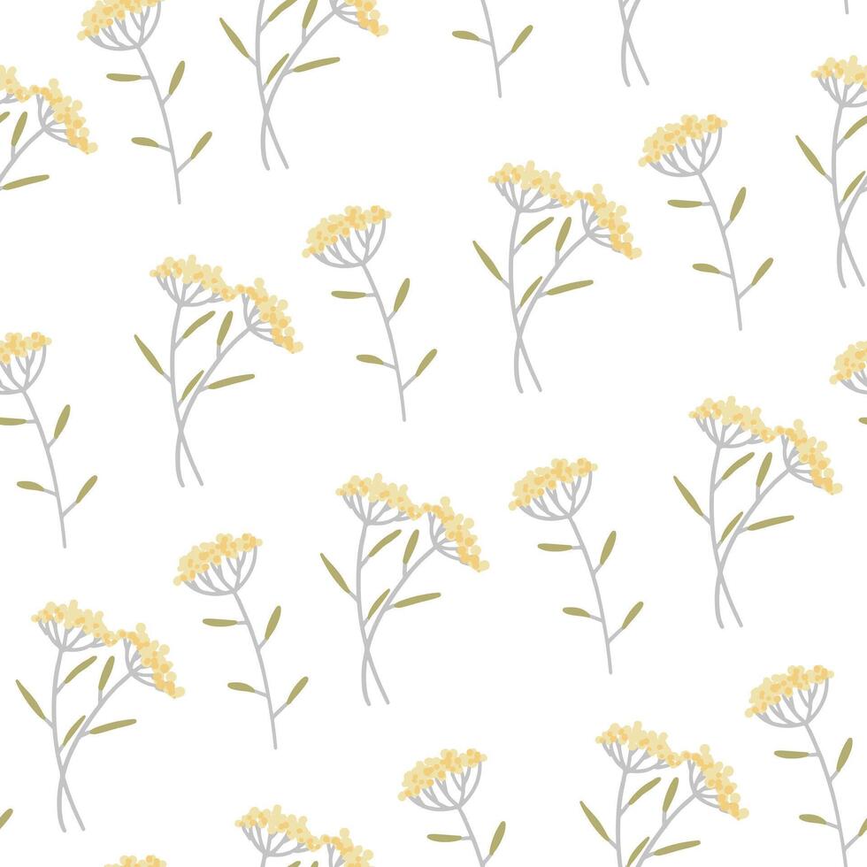 Wild plants seamless pattern. Floral ornament in simple style. Hand drawn illustration. Abstract gentle botanical design. vector
