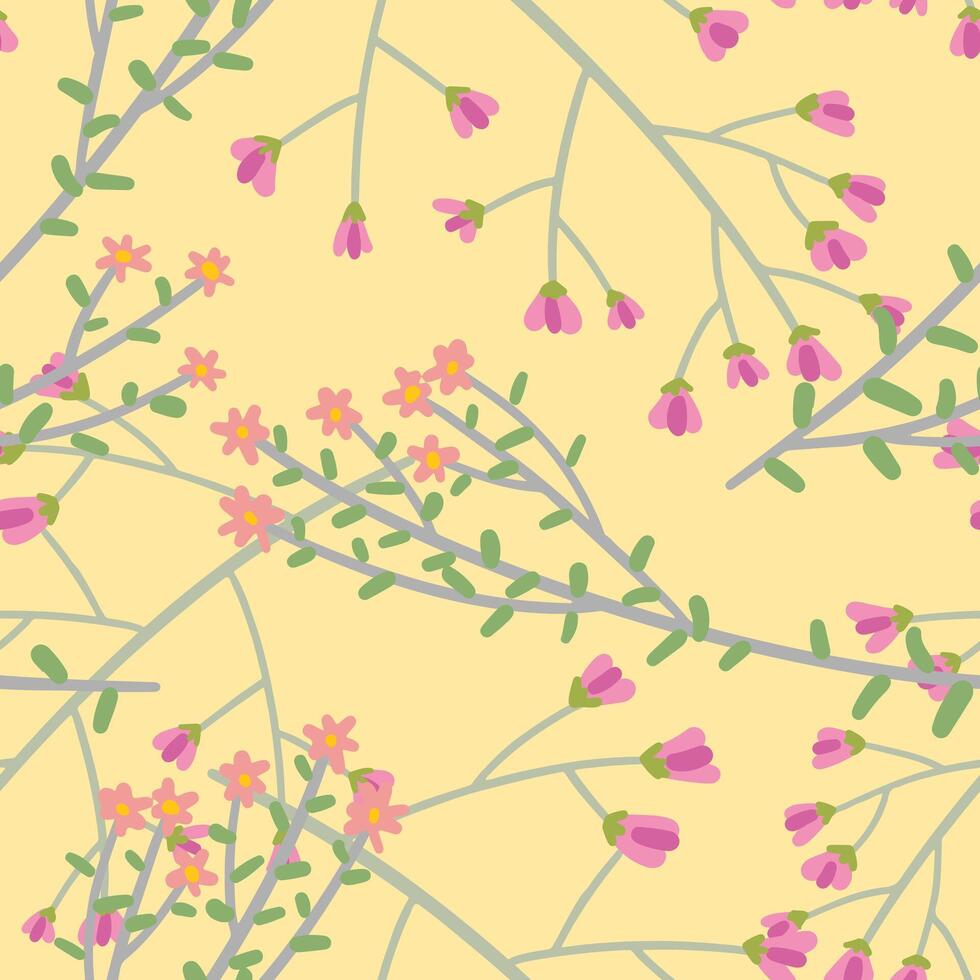 Wild plants seamless pattern. Floral ornament in simple style. Hand drawn illustration. Abstract gentle botanical design. vector
