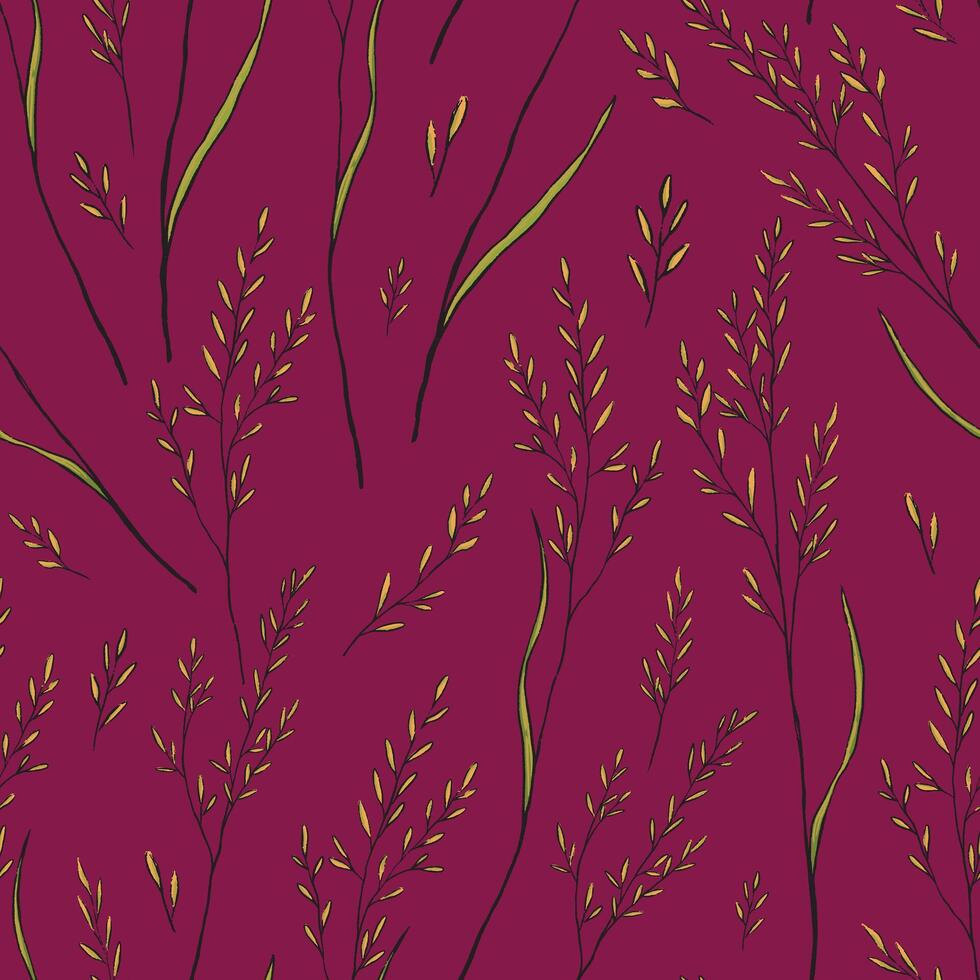 Sketches of field plants. Hand drawn seamless pattern. Gentle colorful botanical ornament. Abstract summer design for print, wrap, decor, fabric, textile, background, wallpapers, scrapbooking. vector