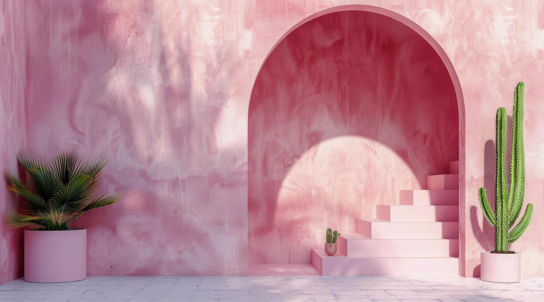Pink Building With Cactus in Center photo