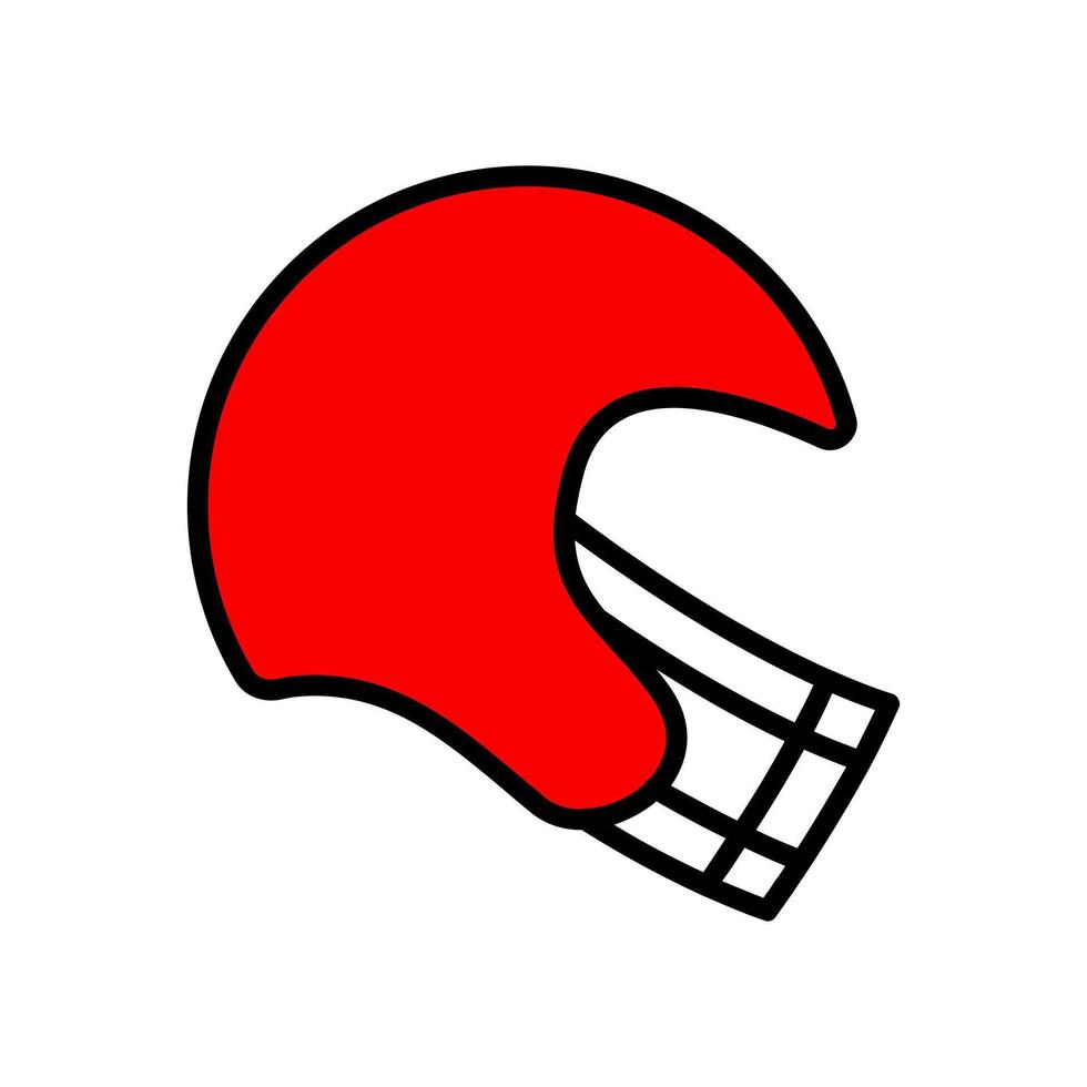 Football helmet set icon. Red helmet, black outline, face guard, sports equipment, game, protection, safety, competition, team sport. vector