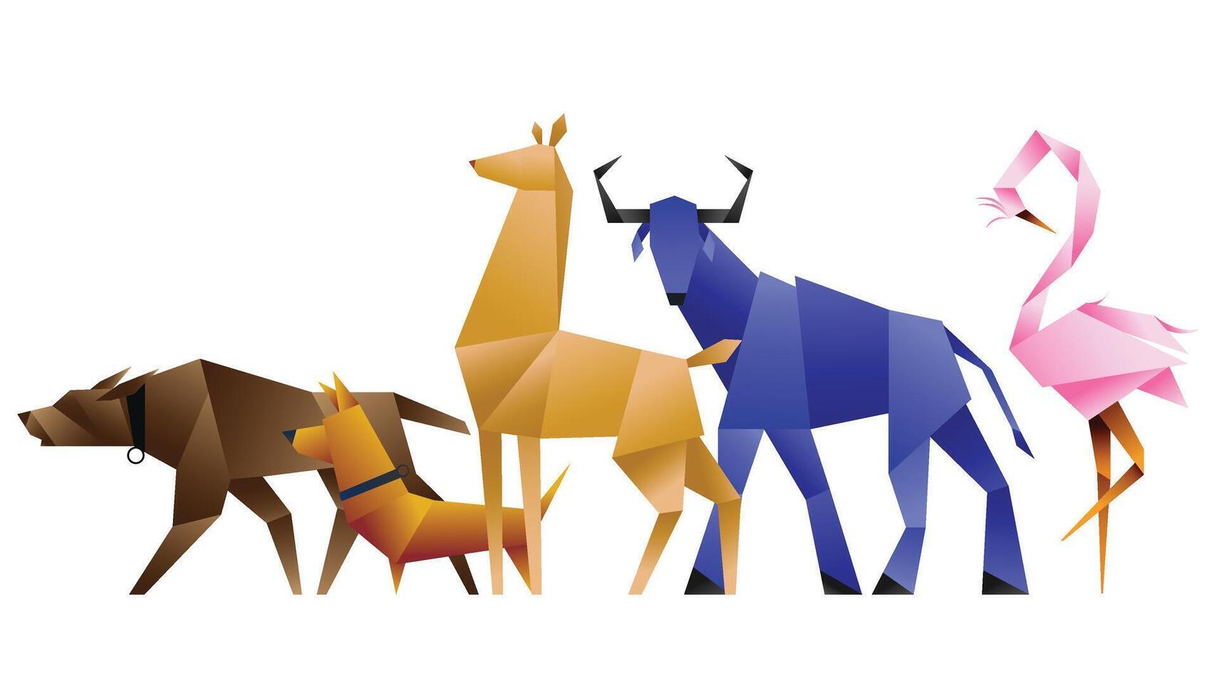 Color Origami birds and Animal set Background vector