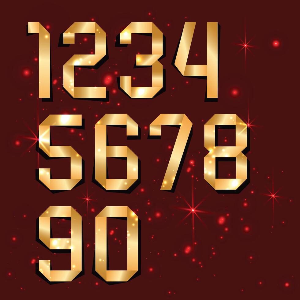 Golden Origami Number set vector