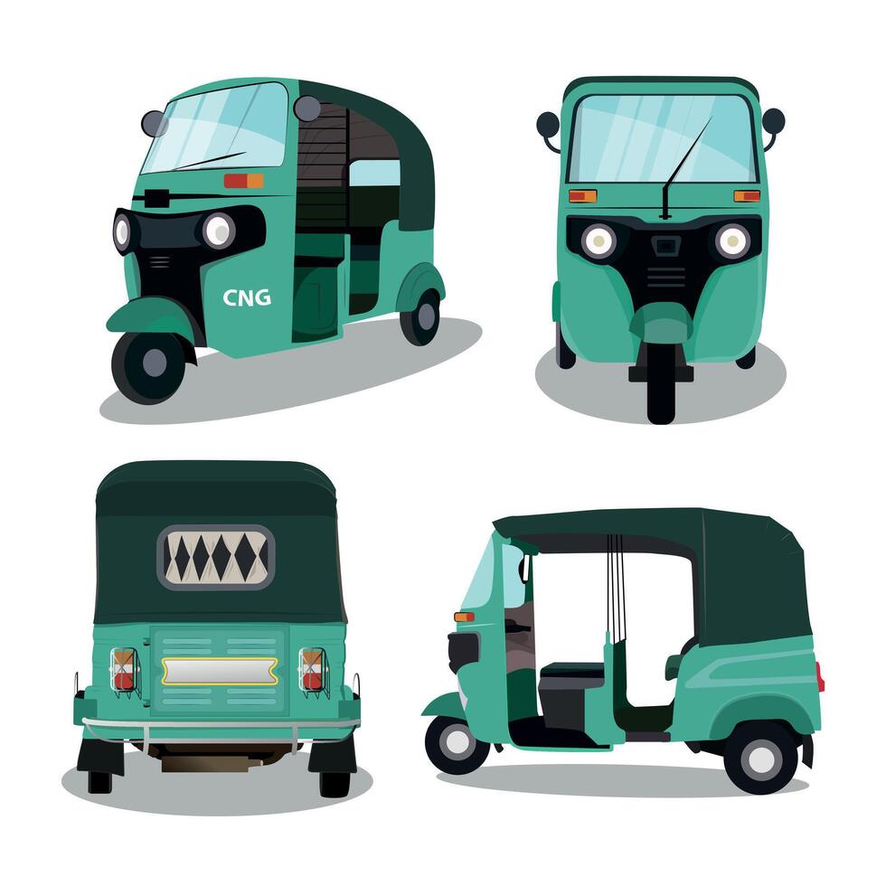Set of auto-rickshaw illustrations in India vector