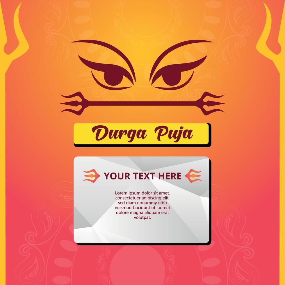Happy Durga Puja Festival, Goddess Durga Illustration with text box vector